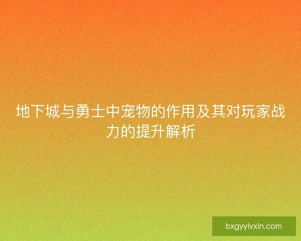 地下城与勇士中宠物的作用及其对玩家战力的提升解析